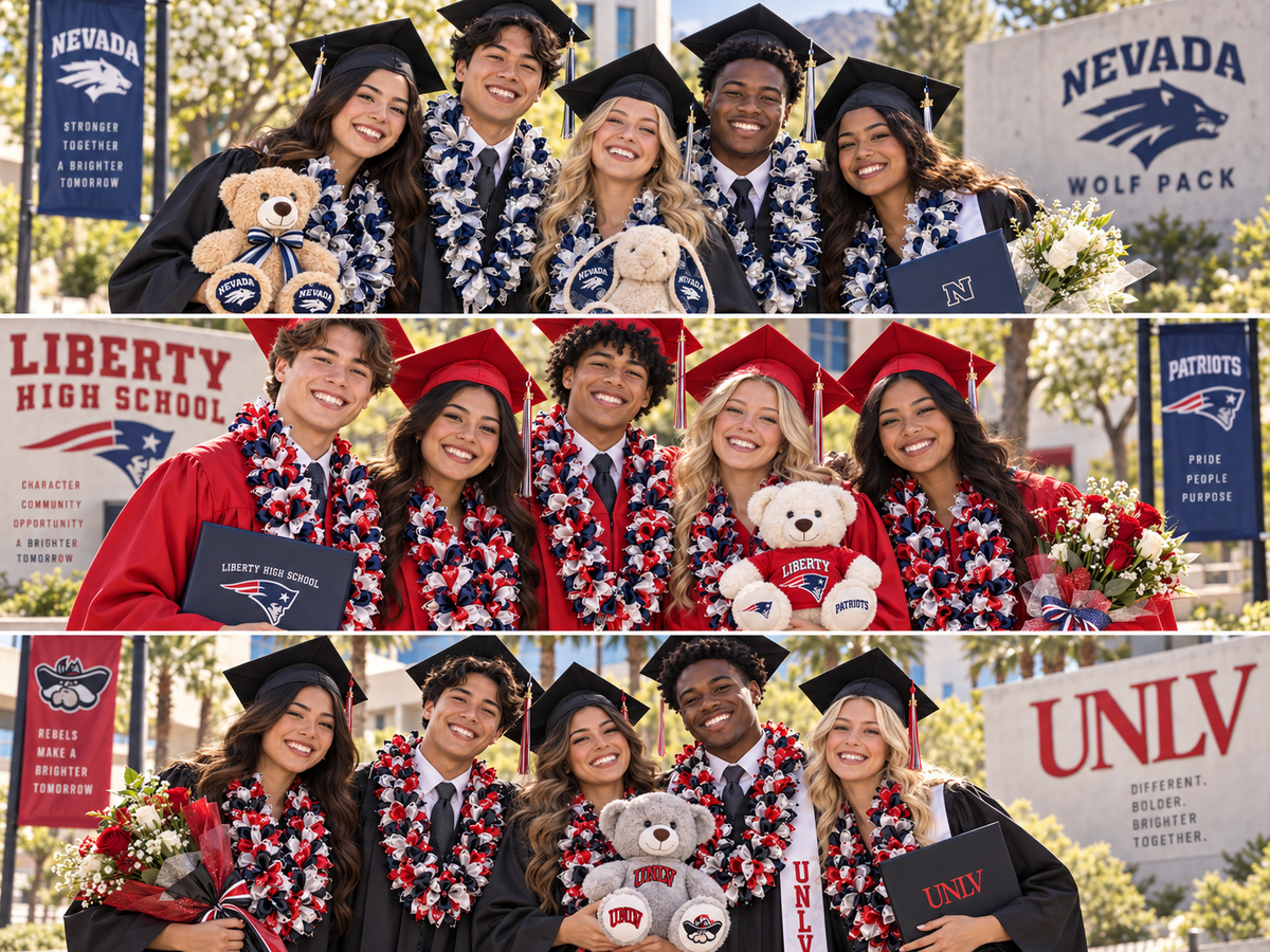 Graduation celebration with custom ribbon leis and personalized plush keepsakes